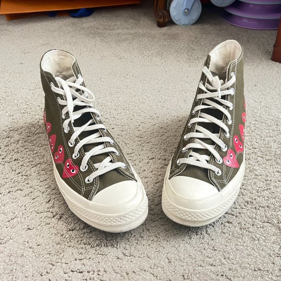 $320 Authentic COMME des GARCONS PLAY Converse Men's Green Hi Sneakers Sz.10 - Picture 7 of 12